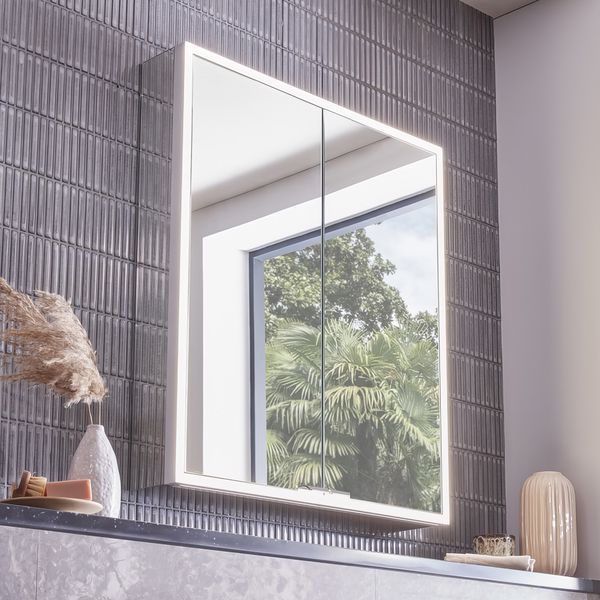 Tavistock Portrait Aluminium Illuminated Mirror Cabinet with Demister Pad and Shaver Socket - 2 Door