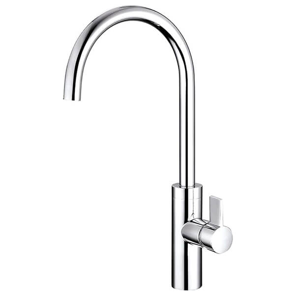 Nuie Zayan Contemporary Chrome Mono Kitchen Sink Mixer Tap with Curved Spout - Flat Handle