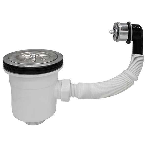 Nuie Contemporary Polished Stainless Steel Kitchen Sink Strainer Waste with Pull-Out Basket