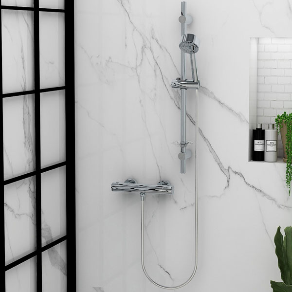 IMEX Arco Single Outlet Thermostatic Bar Valve with Slide Rail Kit and Handset