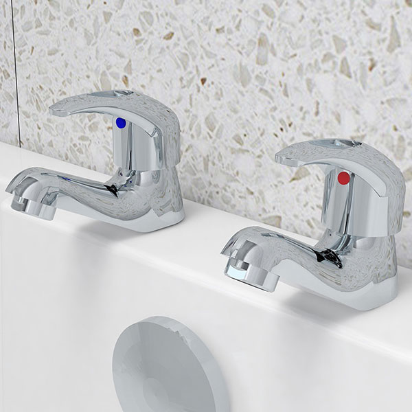Imex Dv8 Chrome Pair of Bath Pillar Taps - Loop Lever Handles