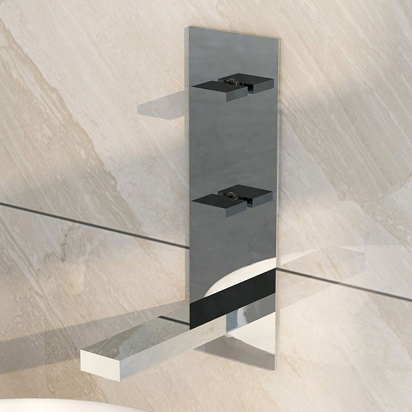 IMEX Bloque 3 Hole Chrome Basin Mixer Tap with Clicker Waste - Flat Handles and Spout - Wall Mounted