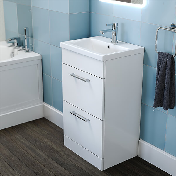 QS Basics Tempo Floorstanding Vanity Unit with Basin 500 x 835mm - Two Drawer