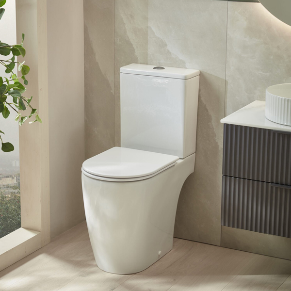 Tavistock Compass Round 610mm Open Back Closed Coupled Rimless WC Pan with Cistern and Seat