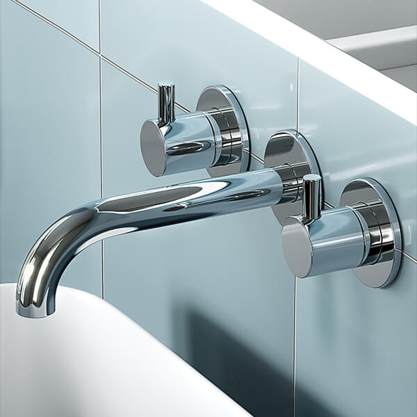 QS Basics Florentia 3 Hole Chrome Basin Mixer Tap - Stick Handles - Wall Mounted