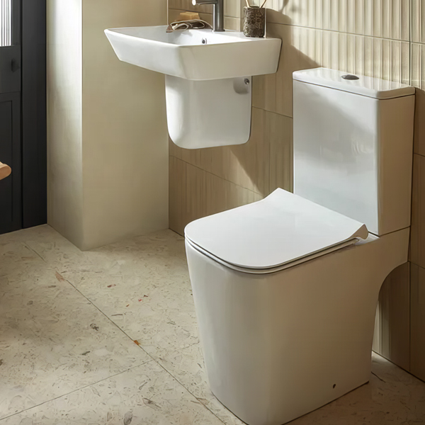 Tavistock Compass Square 620mm Open Back Closed Coupled Rimless WC Pan with Cistern