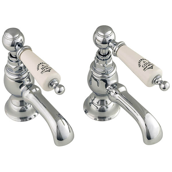 Silverdale Berkeley Pair Of Traditional Bath Pillar Taps with Curved Spout - Lever Handles