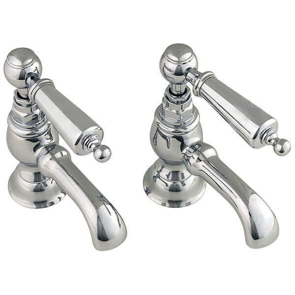 Additional image of Silverdale Berkeley Pair Of Traditional Bath Pillar Taps with Curved Spout - Lever Handles