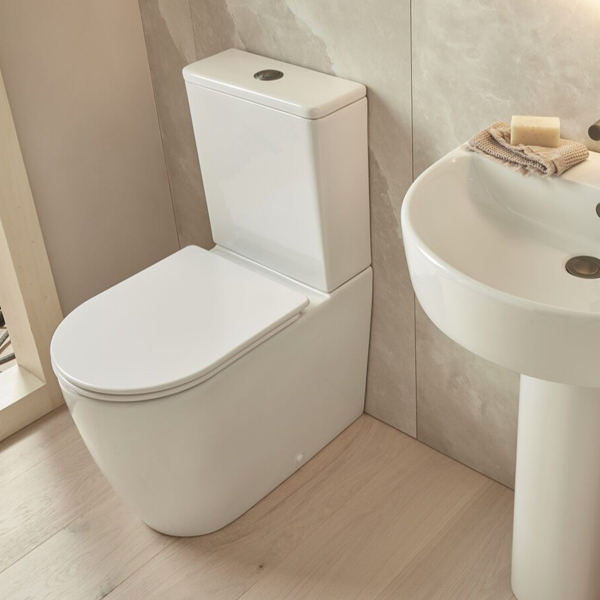 Tavistock Compass Round 610mm Fully Enclosed Rimless Closed Coupled WC Pan with Cistern and Seat