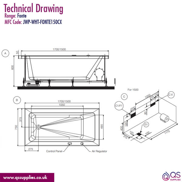Technical drawing QS-V113569 / JWP-WHT-FONTE150CX