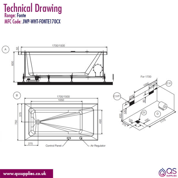 Technical drawing QS-V113569 / JWP-WHT-FONTE150CX