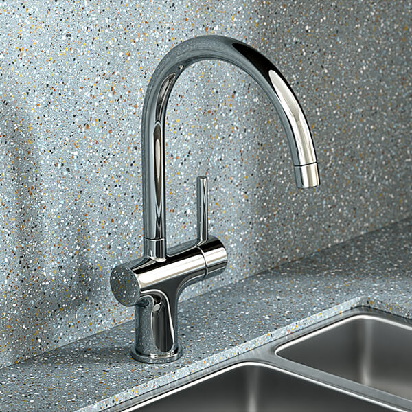QS Basics Plano Modern Chrome Kitchen Mixer Tap with Curved Spout - Stick Handle