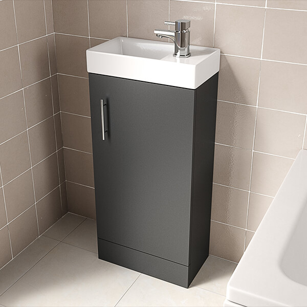 Joseph Miles Lanza Floorstanding Anthracite Cloakroom Vanity Unit with Basin 390 x 781mm - Single Door