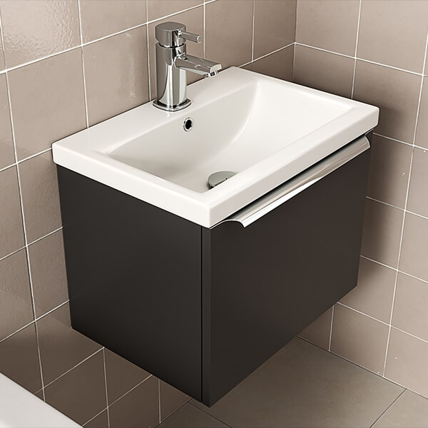 QS Basics Korvex Wall Hung Vanity Unit with Basin and Handle - 1 Drawer
