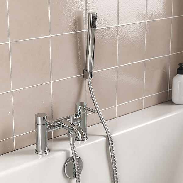 Joseph Miles Millie Chrome Bath Mixer Tap with Curved Spout - Stick Handles - Deck Mounted