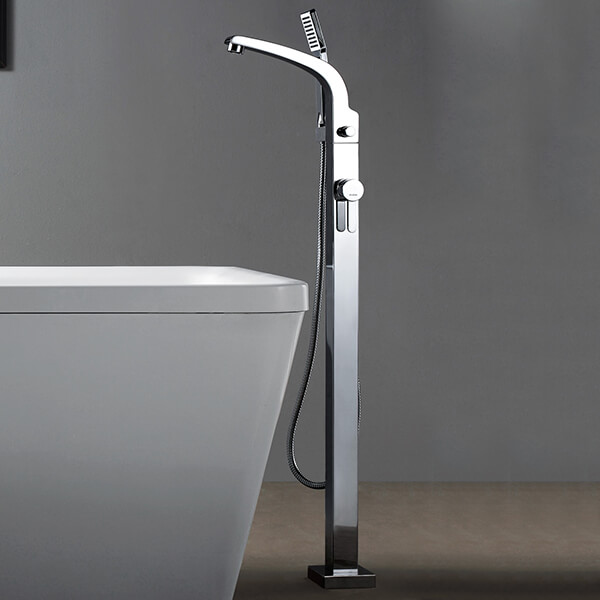 Flova Essence Side Action Freestanding Single Lever Bath Shower Mixer Tap with Handset and Hose - Lever Handle
