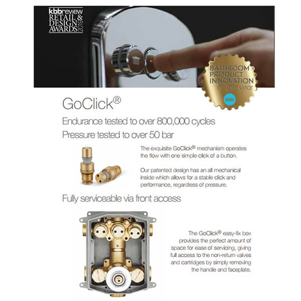 Alternate image of Flova Spring Concealed Thermostatic Chrome Shower Valve - Rectangular Trim - 2 or 3 Controls