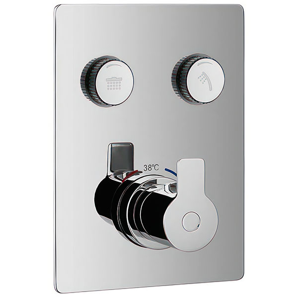 Flova Spring Concealed Thermostatic Chrome Shower Valve - Rectangular Trim - 2 or 3 Controls