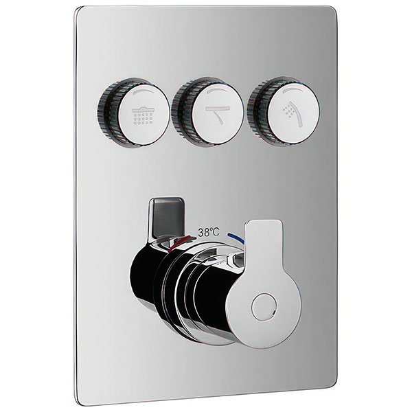Additional image of Flova Spring Concealed Thermostatic Chrome Shower Valve - Rectangular Trim - 2 or 3 Controls