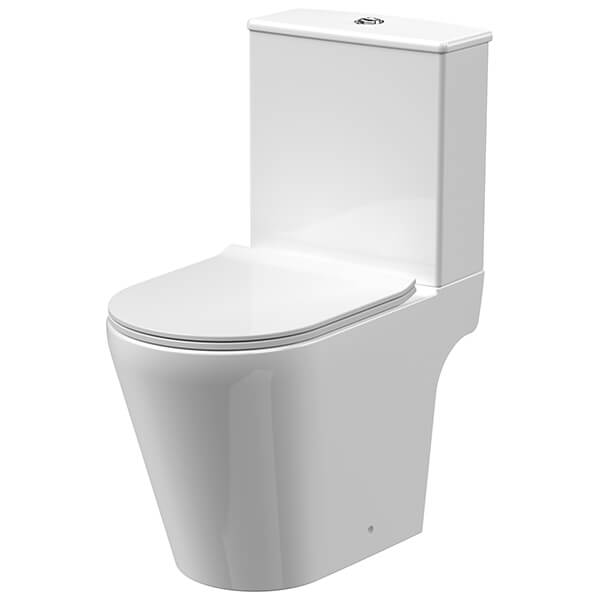 Nuie Fenton White Close Coupled Open Back Rimless Pan with Cistern and Seat - 370 x 605mm