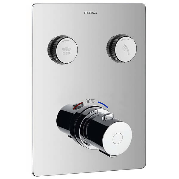 Flova Annecy Concealed Thermostatic Chrome Shower Valve - Square Trim - 2 or 3 Controls