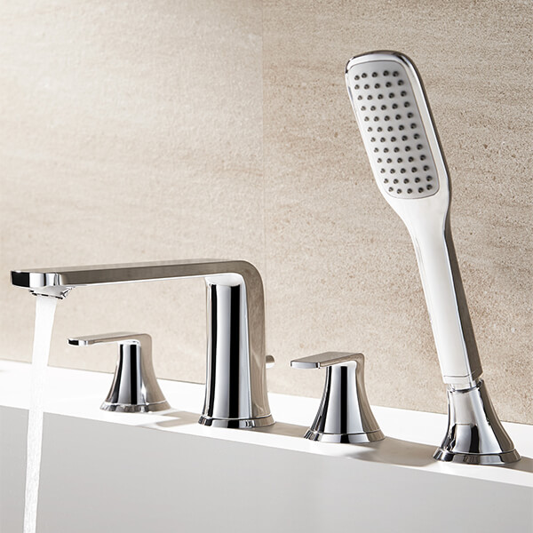 Flova Fusion 4 Hole Contemporary Bath Shower Mixer Tap with Handset - Flat Handles