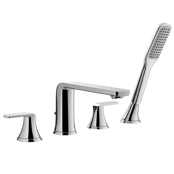 Flova Fusion 4 Hole Contemporary Bath Shower Mixer Tap with Handset - Flat Handles