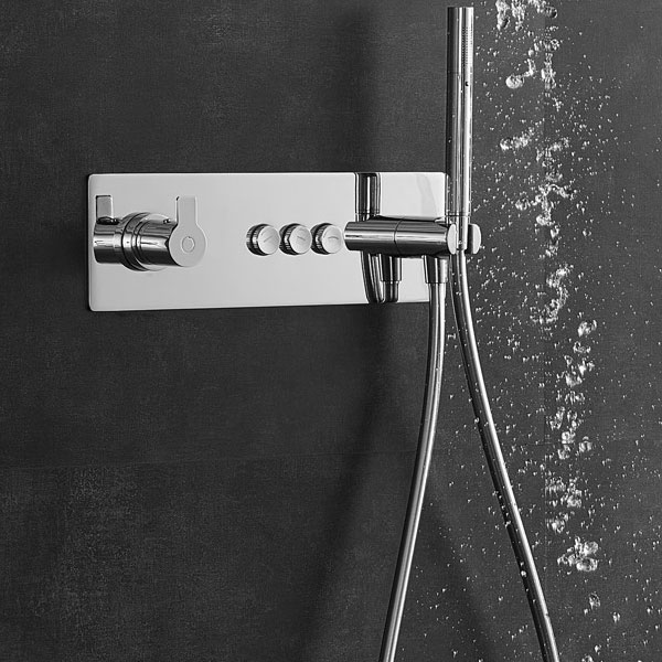 Flova Spring Concealed Thermostatic Chrome Shower Valve with Handset and Hose - 3 or 4 Controls