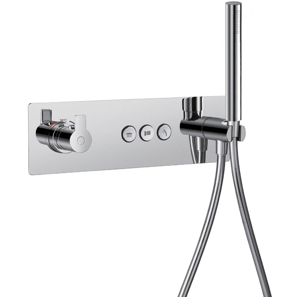 Flova Spring Concealed Thermostatic Chrome Shower Valve with Handset and Hose - 3 or 4 Controls