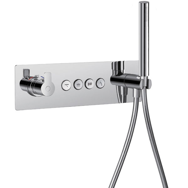 Additional image of Flova Spring Concealed Thermostatic Chrome Shower Valve with Handset and Hose - 3 or 4 Controls