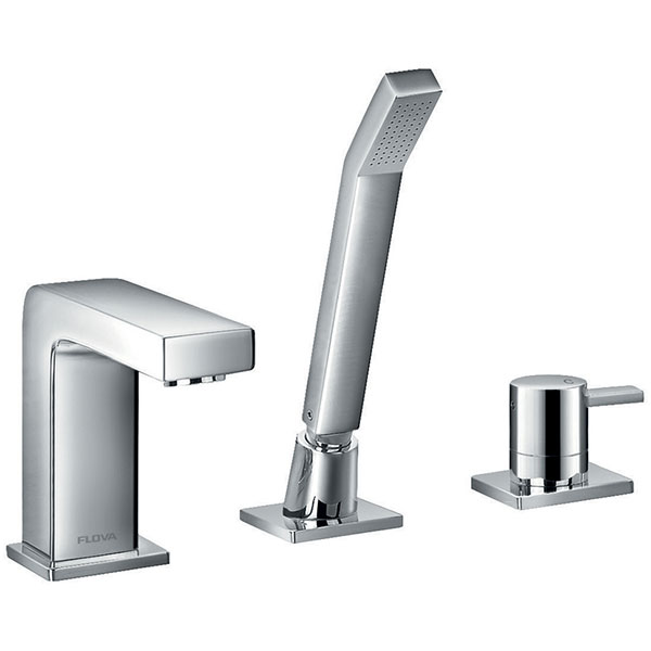 Flova STR8 3 Hole Chrome Bath Shower Mixer Tap with Handset - Lever Handle - Deck Mounted