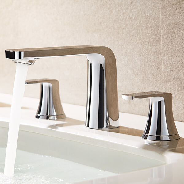 Flova Fusion 3 Hole Contemporary Basin Mixer Tap with Waste - Flat Handles