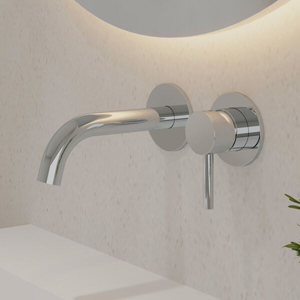 Flova Levo 2 Hole Contemporary Basin Mixer Tap with Curved Spout - Stick Handle