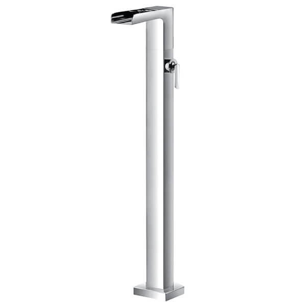 Flova Cascade Floorstanding Chrome Bath Filler Tap with Waterfall Spout - Lever Handle