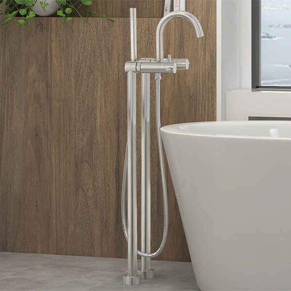 Flova Levo Freestanding Bath Shower Mixer Tap with Handset and Hose - Stick Handles
