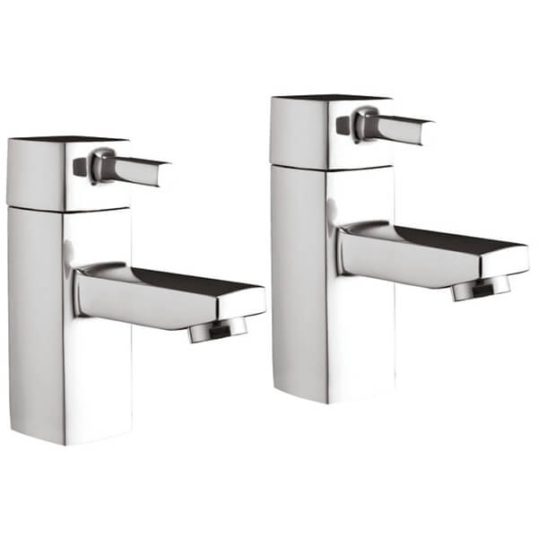Joseph Miles Forme Pair of Chrome Basin Taps with Straight Spout - Stick Handles - Deck Mounted