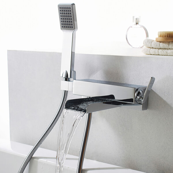 Flova Cascade Chrome Bath Shower Mixer Tap with Handset and Hose - Wall Mounted