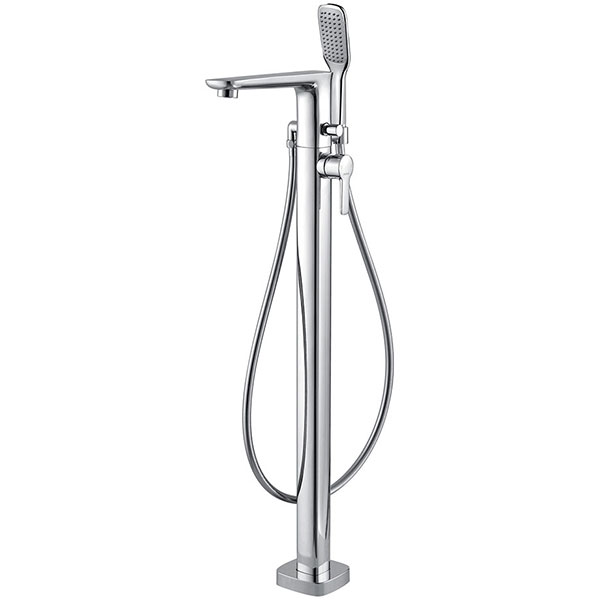 Flova Urban Square Floorstanding Chrome Bath Shower Mixer Tap - Side Action Flat Handle