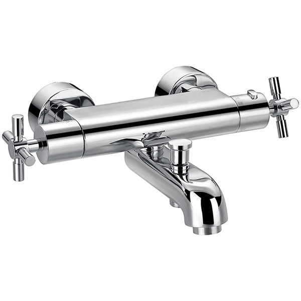 Flova XL Exposed Thermostatic Chrome Bath Shower Mixer Tap with Diverter - Crosshead Handles