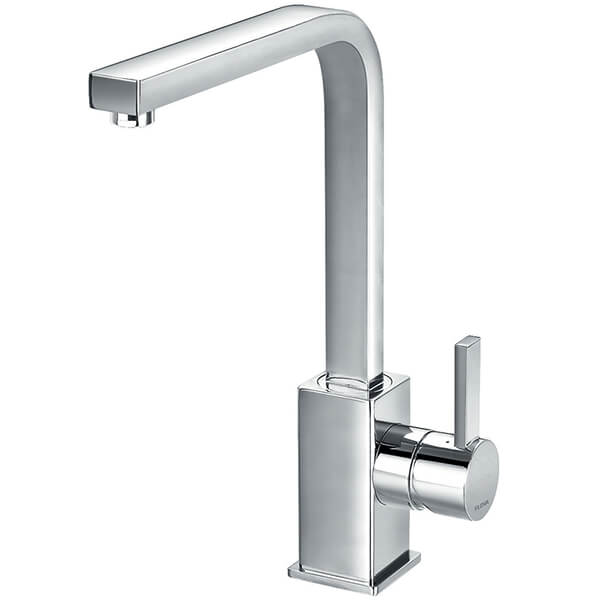 Flova STR8 L-Shaped Chrome Kitchen Sink Mixer Tap with Swivel Spout - Lever Handle