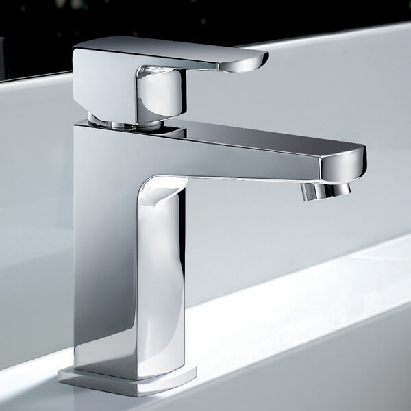 Flova Dekka Contemporary Chrome Basin Mixer Tap with Clicker Waste - Flat Handle and Spout