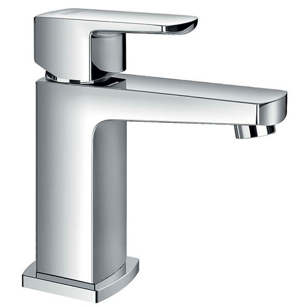 Flova Dekka Contemporary Chrome Basin Mixer Tap with Clicker Waste - Flat Handle and Spout