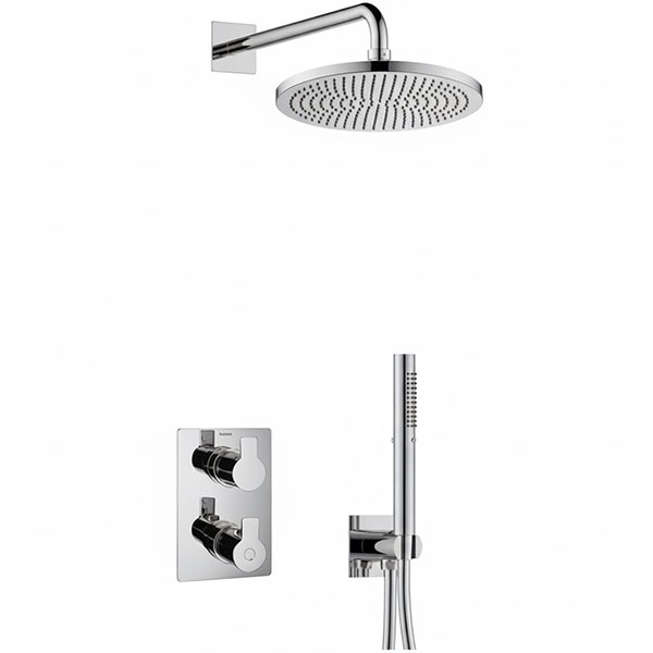 Flova Spring Chrome Concealed Thermostatic Shower Valve with Shower Head and Handset Kit