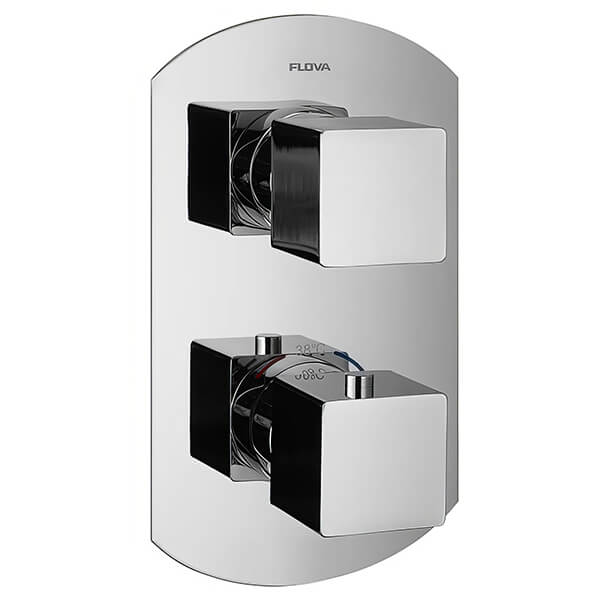 Flova Dekka Concealed Chrome Thermostatic Shower Valve - 2 Controls - Rounded Rectangular Trim