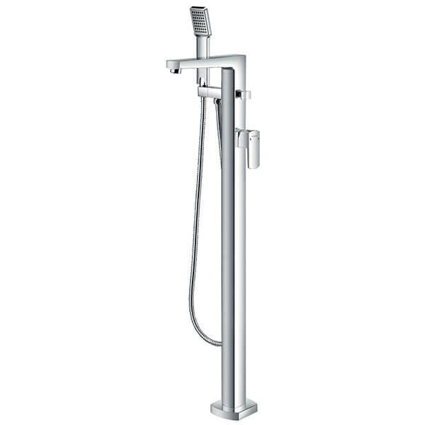 Flova Dekka Floorstanding Chrome Bath Mixer Tap with Shower Handset and Hose - Lever Handle