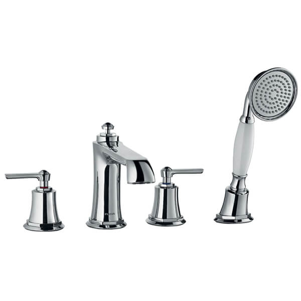 Flova Liberty 4 Hole Traditional Bath Shower Mixer Tap with Handset - Stick Handles
