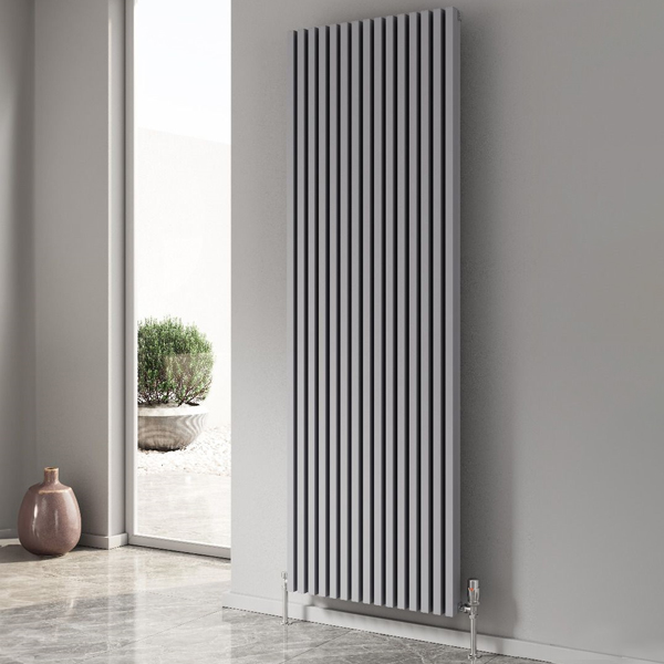 Reina Albano Vertical Flat Bar Designer Radiator with Brackets - Aluminium - 1800mm High