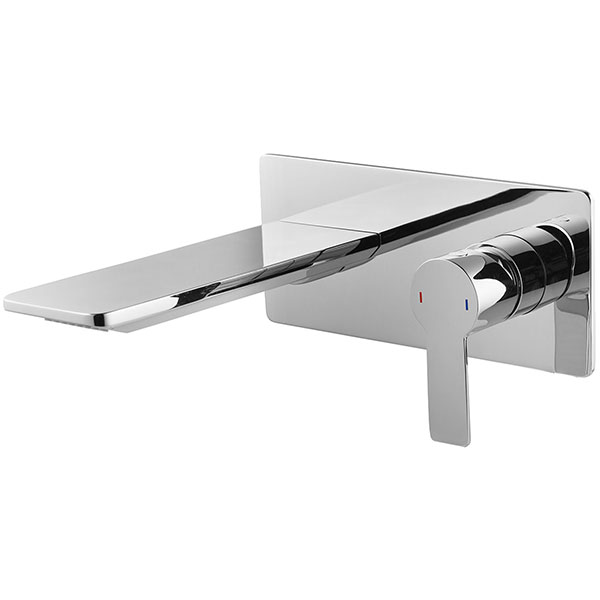 Flova Spring 2 Hole Chrome Basin Mixer Tap with Concealed SmartBOX - Flat Handle - Wall Mounted