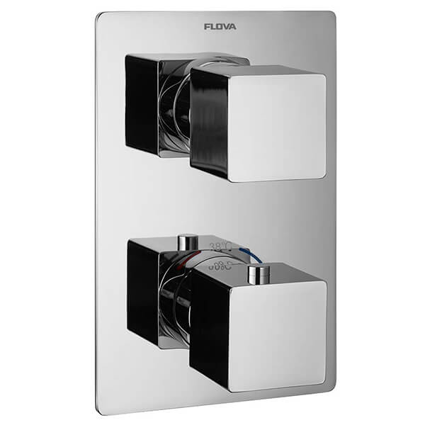 Flova Dekka Quba Concealed Chrome Thermostatic Shower Valve - 2 Controls - Rectangular Trim