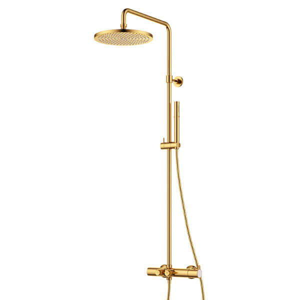 Flova Levo Exposed Thermostatic Brushed Gold GoClick Shower Column